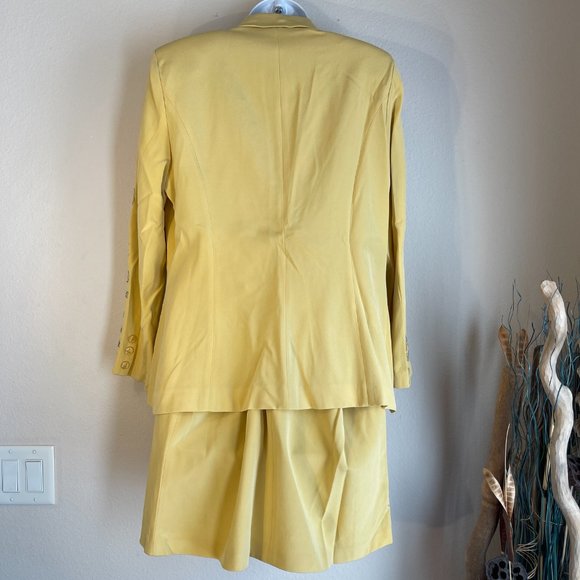 Vera Cristina Silk Two Piece Suit Vintage Yellow Embroidered Jacket Skirt Set - Picture 5 of 16